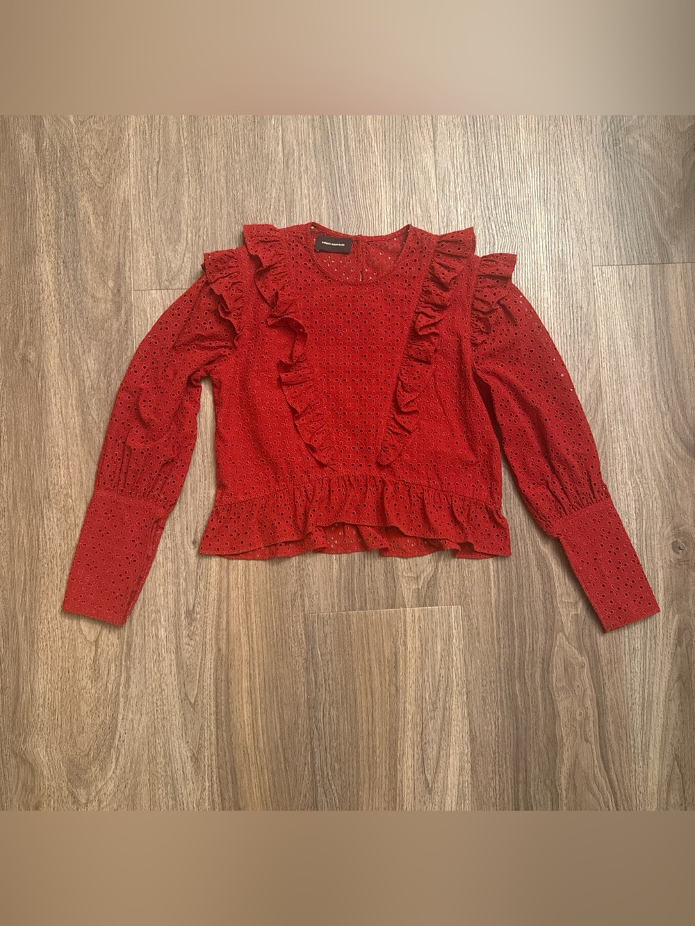 Deep Red Robert Rodriguez Charlotte Eyelet Lace Blouse $395 MSRP small